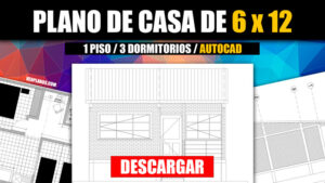 Plano de casa económico de 6 x 12 con medidas y en AutoCAD