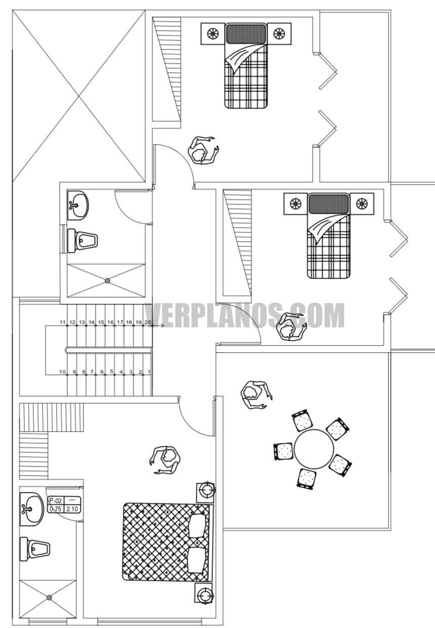 Vista previa segundo nivel plano de casa