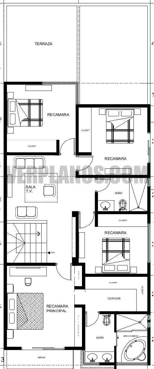 Vista previa segundo piso plano de casa