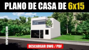 Planos de casa con fachada y estilo moderno con medidas (DWG – PDF)