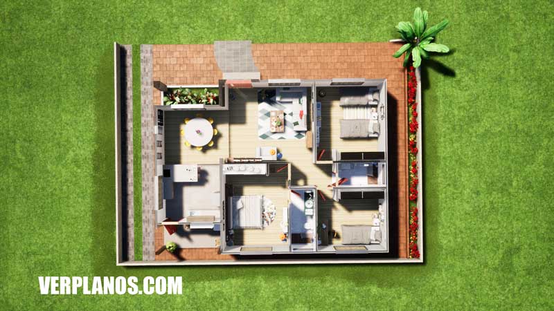 Vista en planta plano de casa grande