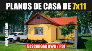 Plano de casa de 1 piso con 2 habitaciones económico con Medidas
