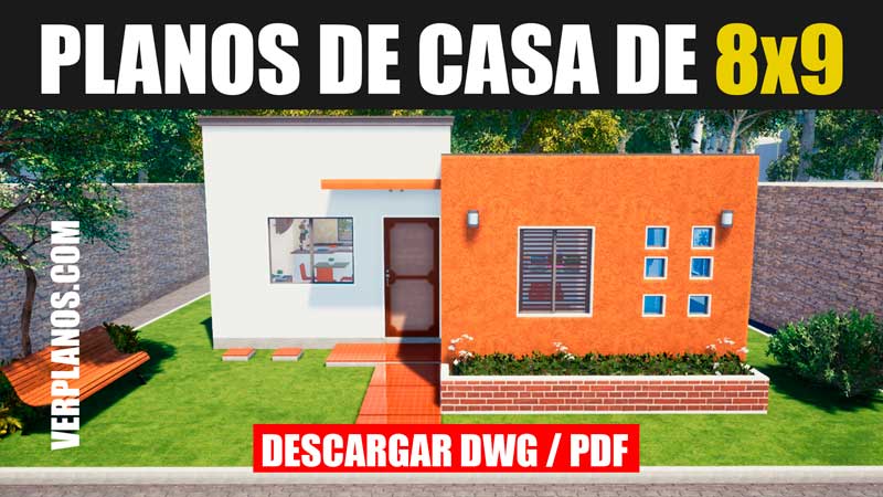 plano d ecasa de 1 piso con 2 dormitorios para descargar en dwg y pdf gratis