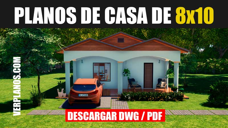 plano de casa de 1 piso con 3 dormitorios con medidas descargar gratis dwg para autocad