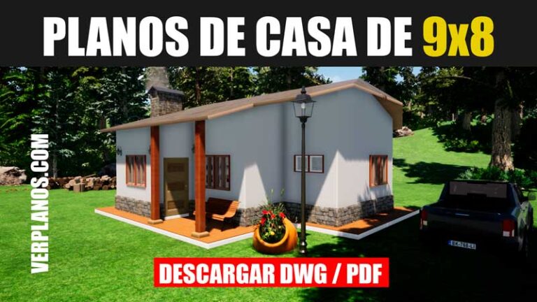 Planos de casa de campo con medidas de 1 piso y 2 dormitorios (DWG / PDF)