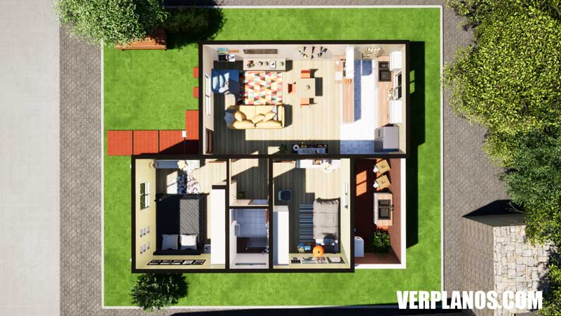 vista pervia plano de casa de 1 piso en planta