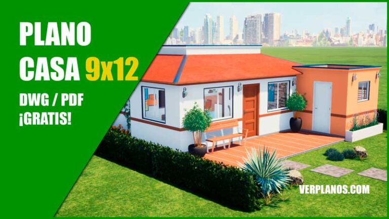 Plano de casa con 2 habitaciones de 1 piso con medidas