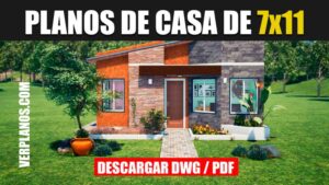 Plano de casa con 3 dormitorios y 2 baños de moderna fachada