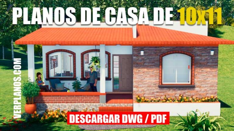 plano de casa de 1 piso con 2 dormitorios dwg para autocad