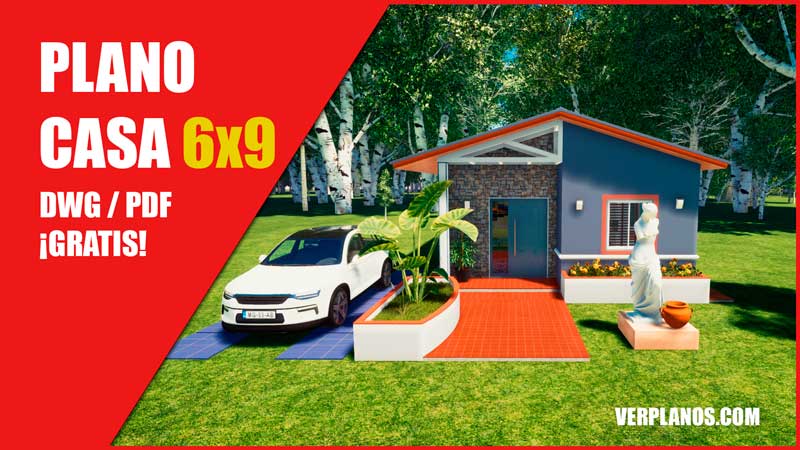 plano de casa de 1 piso con 3 habitaciones con medidas en dwg para autocad gratis