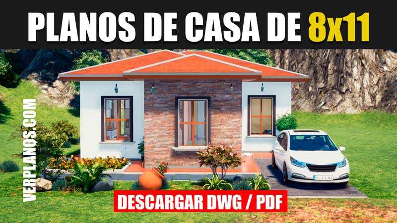 plano de casa de 1 piso con tres habitaciones y dos baños
