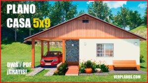 Plano de casa económica de 1 piso con 2 habitaciones (Con Medidas)