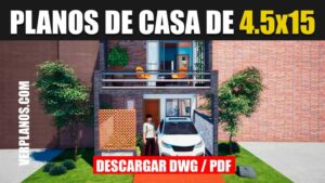 Plano de casa de 2 pisos con 3 habitaciones (DWG / PDF)