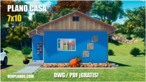 Plano de casa social con medidas de 1 piso y 3 dormitorios