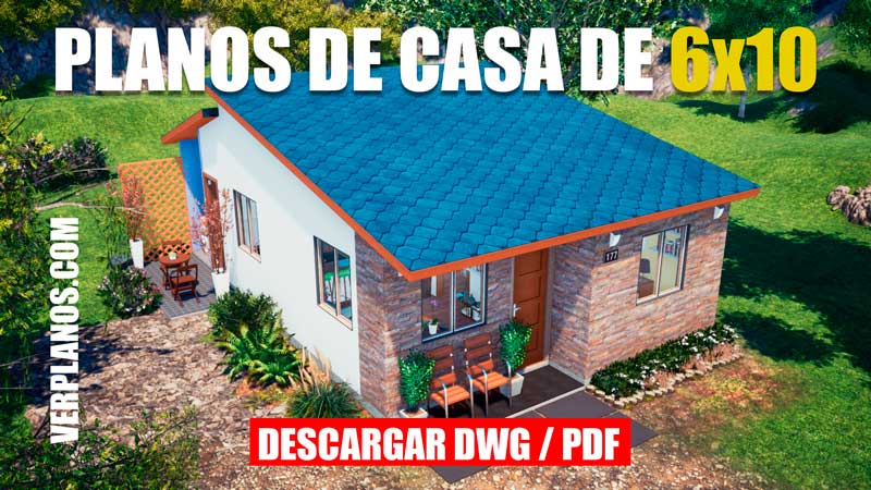 Plano de casa de 1 piso con 3 dormitorios y 2 baños