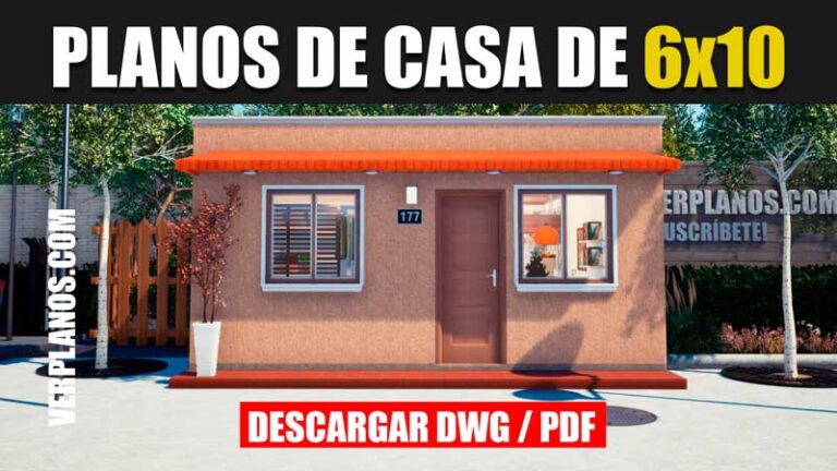 plano de casa de 1 piso y 2 dormitorios 6x10m