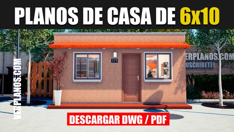 plano de casa de 1 piso y 2 dormitorios 6x10m