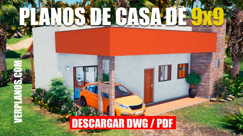 Plano de casa de 1 piso y 3 dormitorios con medidas formato dwg para autocad