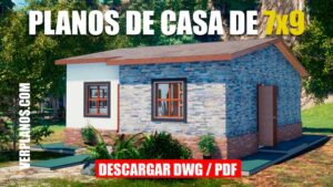 Llamativo plano de casa de 1 piso con 2 dormitorios (DWG / PDF)