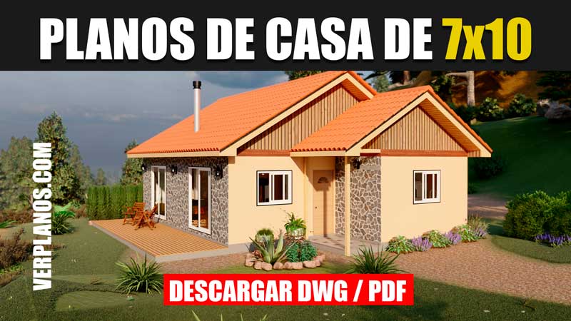 plano de casa de 1 piso 2 dormitorios 1 baño en autocad pdf gratis