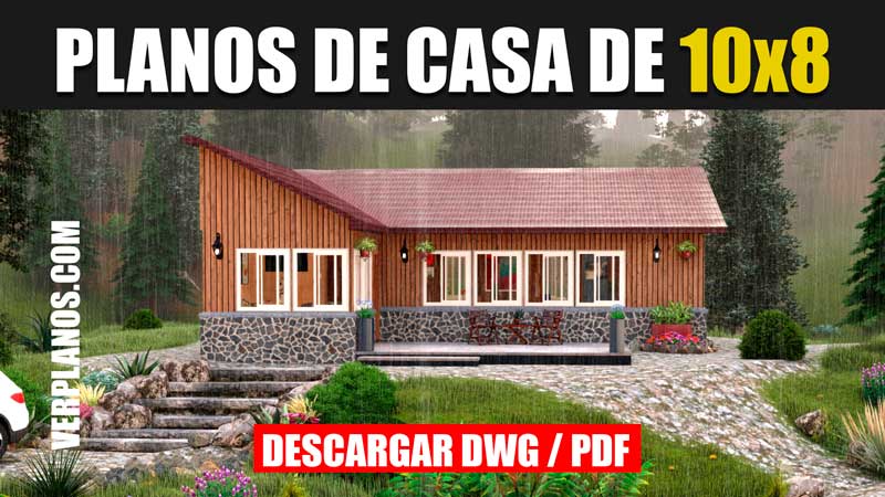 plano de casa de 1 piso 3 dormitorios 2 baños en autocad y pdf gratis