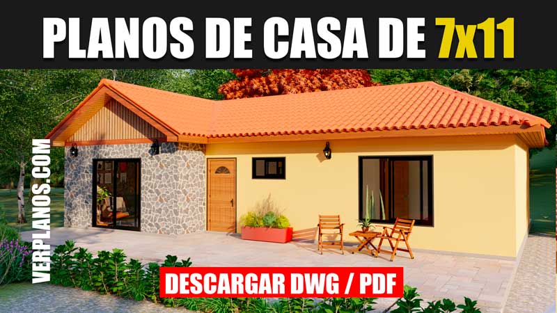 planos de casa de campo con medidas de 1 piso y 2 dormitorios 1 baño en autocad y pdf gratis