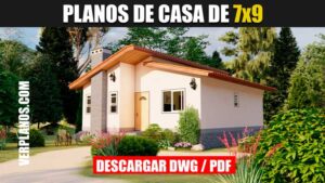Planos de una casa de 1 piso con 2 dormitorios en Autocad y PDF