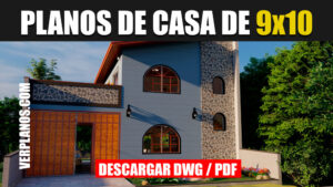 Plano de casa Mediterránea de 2 pisos con 2 dormitorios