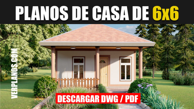 plano de casa de 1 piso con 2 dormitorios 1 baño de 6x6 metros en autocad gratis