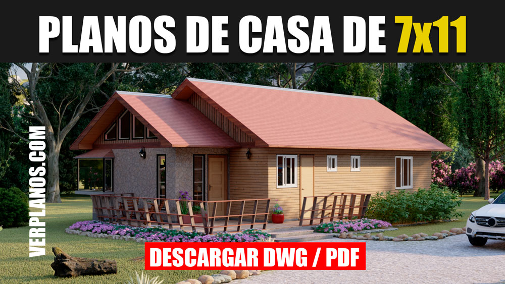 Plano de casa de campo con medidas de 1 piso con 3 dormitorios en formato DWG para Autocad y PDF ¡Gratis!