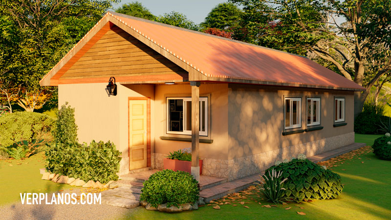 vista previa fachada plano de casa 1 piso 2 dormitorios gratis