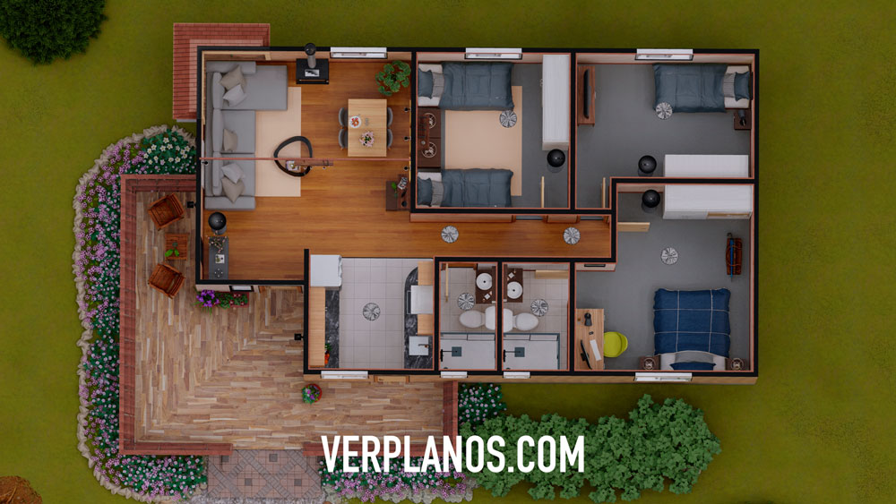 Vista previa planta plano de casa de campo