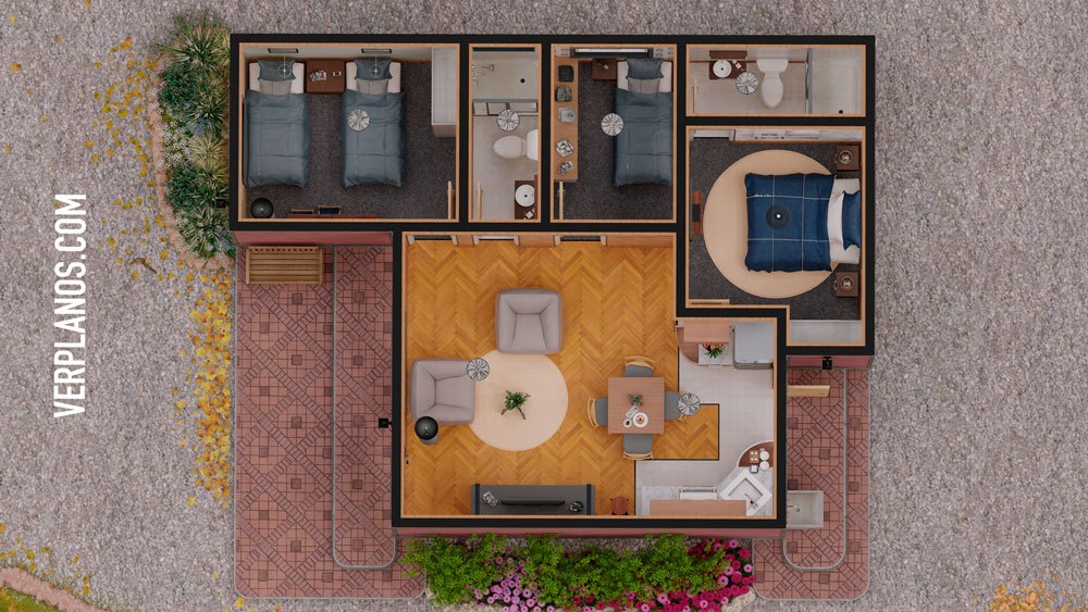 planos de casa de 1 piso 3 dormitorios vista previa planta