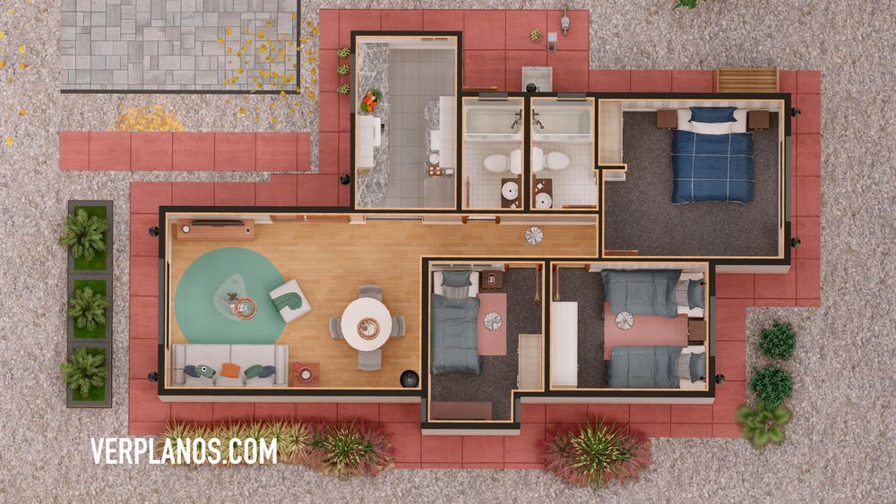 Planos de casa económica 3 dormitorios vista previa planta