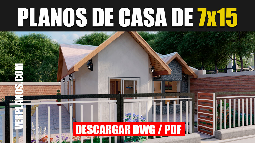 planos de casa económica adosada en autocad y pdf de 1 piso con 3 dormitorios y 1 baño gratis