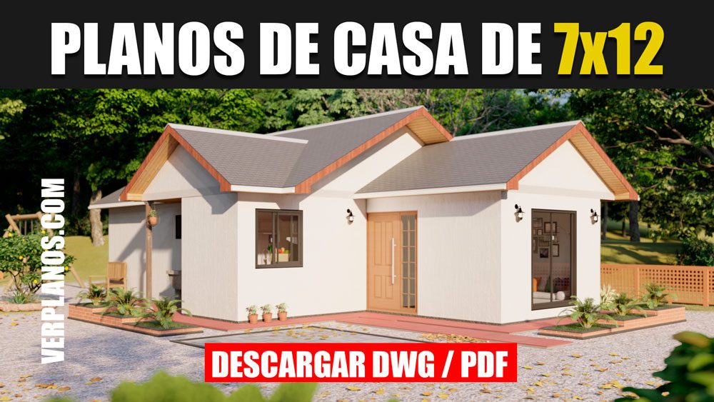 Planos de casa pequeña y económica gratis en dwg para autocad y pdf de 1 piso con 3 dormitorios y 2 baños