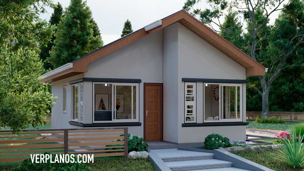 Vista previa de su fachada del plano de casa económica y pequeña