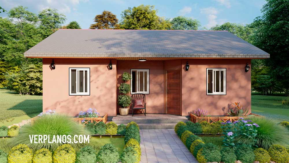 Fachada plano de casa económica y acogedora pequeña