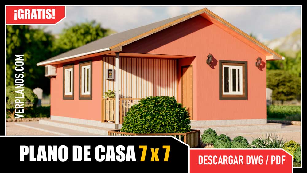 plano de casa económica y pequeña de 1 piso y 2 dormitorios en dwg para autocad y pdf ¡GRATIS!