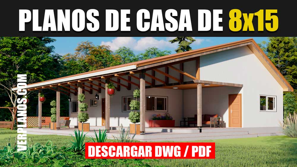 Planos de una casa de campo de 1 piso con 3 dormitorios y 1 baño en Autocad y PDF ¡GRATIS!