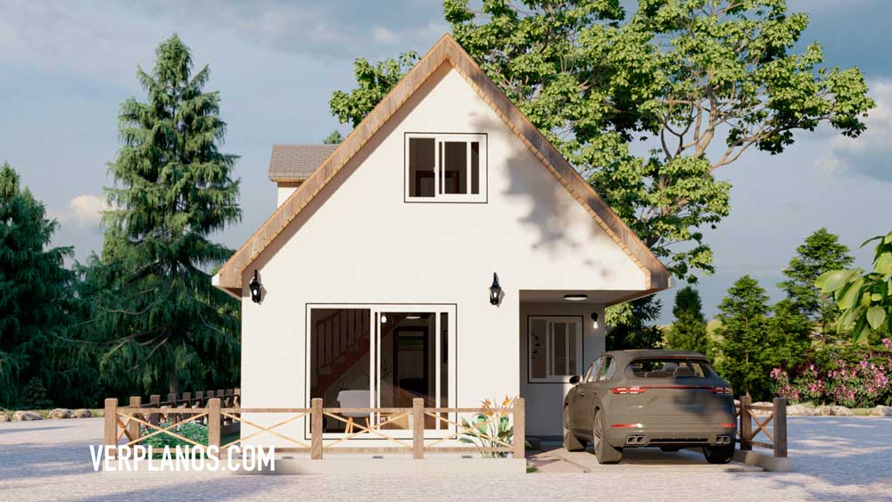 Vista previa de su fachada del plano de casa de 2 pisos gratis