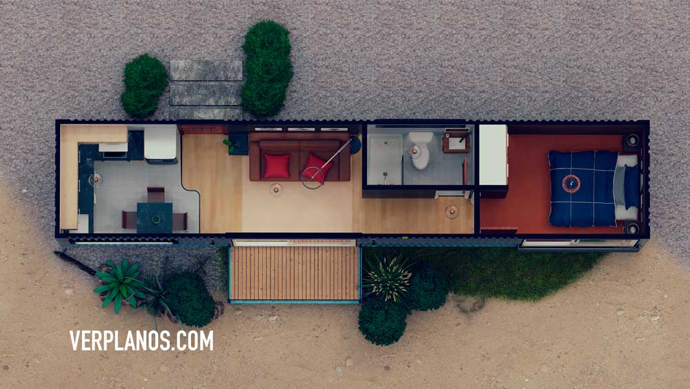 Vista previa de su planta plano de casa contenedor gratis en autocad