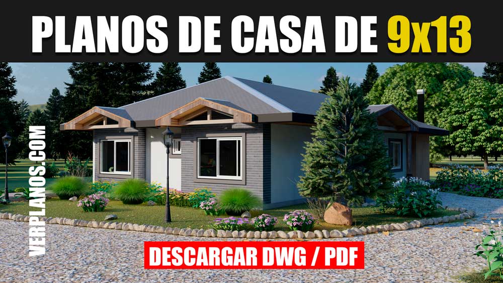 Plano de casa de 1 piso con 3 dormitorios y 2 baños gratis en dwg y pdf