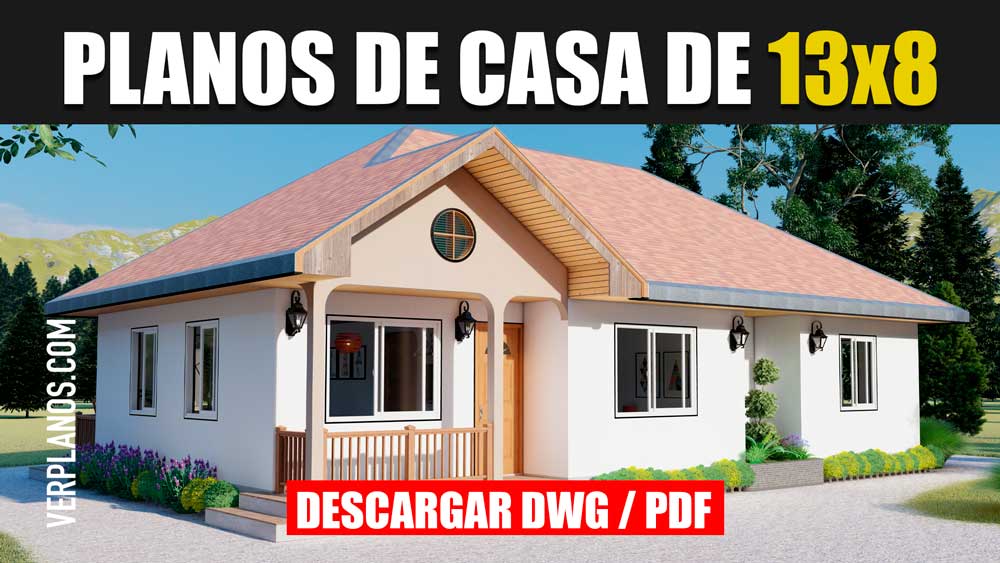 Plano de casa económica de 3 dormitorios con 2 baños gratis en dwg para autocad y pdf