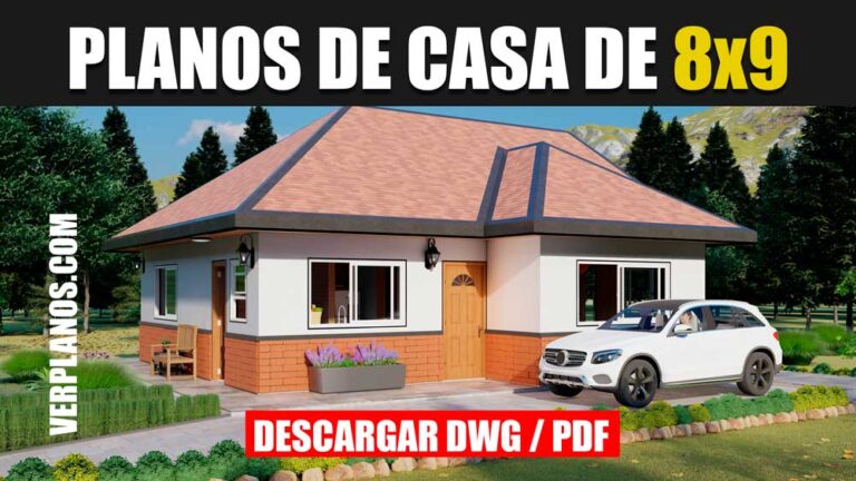 Plano de casa Económica y Pequeña de 2 dormitorios 1 baño gratis en autocad y pdf