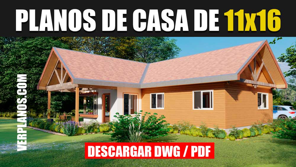 Plano de casa de campo con 4 dormitorios y 2 baños gratis en dwg para autocad y pdf