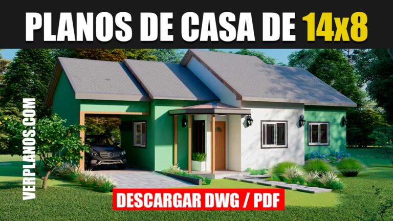 Plano de casa prefabricada pequeña y económica de 1 piso y 3 dormitorios en autocad y pdf gratis