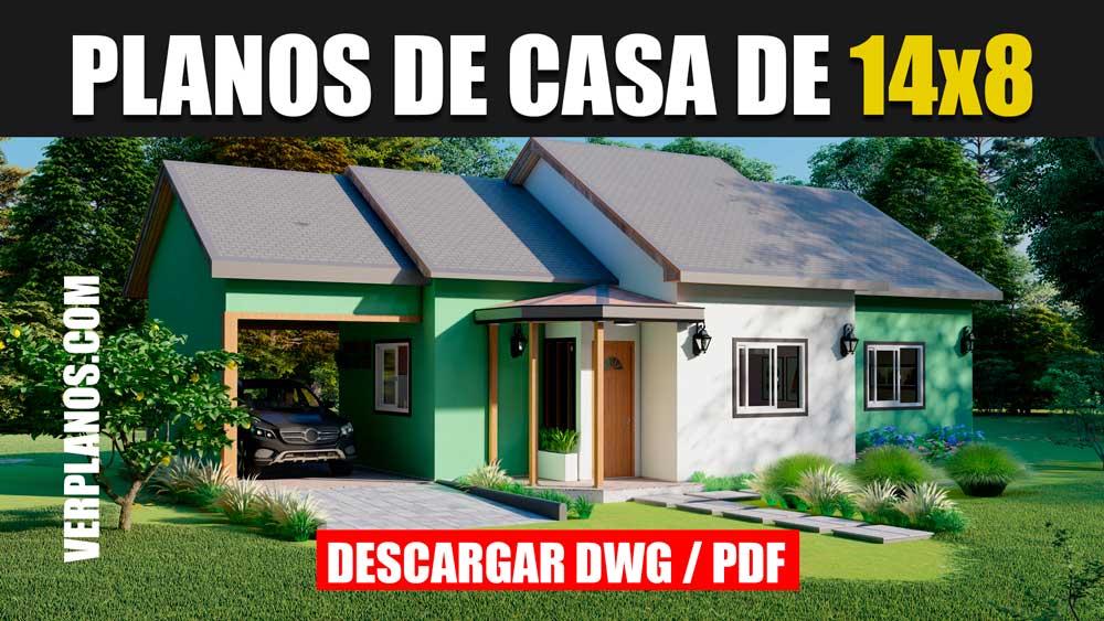 Plano de casa prefabricada pequeña y económica de 1 piso y 3 dormitorios en autocad y pdf gratis