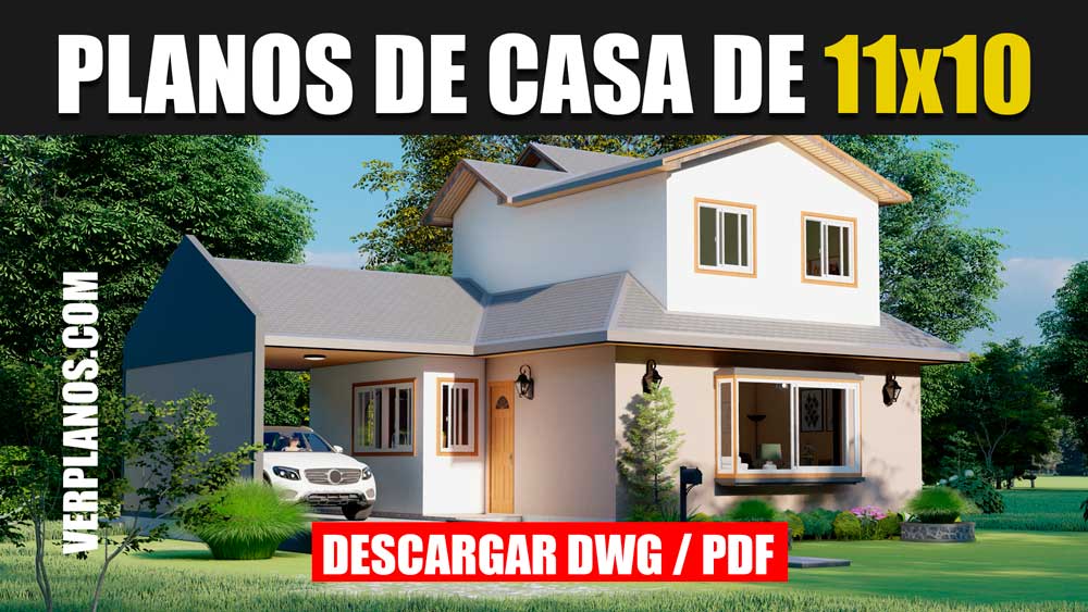 Plano de casa de 2 pisos con 4 dormitorios y 3 banos gratis en formato DWG para Autocad y PDF