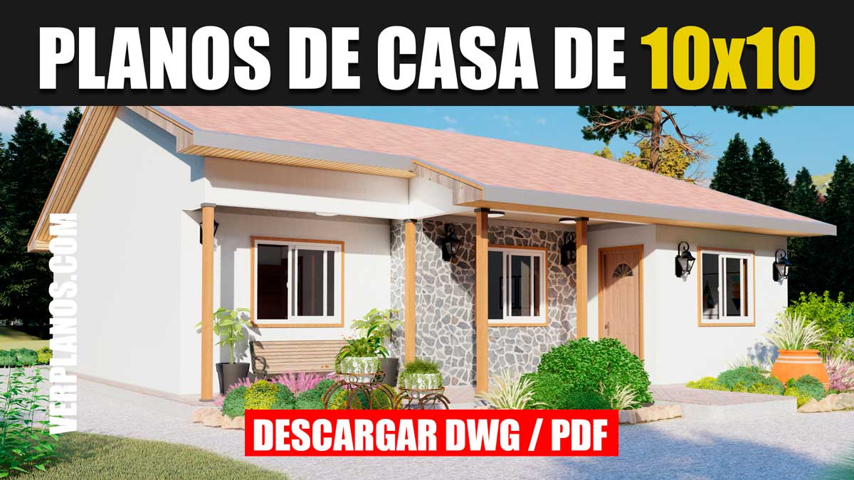 Plano de casa Económica y Bonita de 1 piso con 3 dormitorios y 2 baños en formato dwg para autocad y pdf ¡GRATIS!